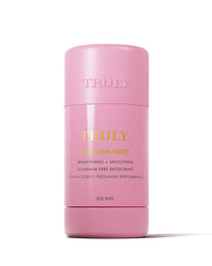 Truly Unicorn Fruit deodorant packaging front highlights brightening and aluminum-free protection