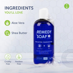 Fórmula con aloe y romero de Truremedy Naturals Shea Butter sin fragancia para calmar la piel.