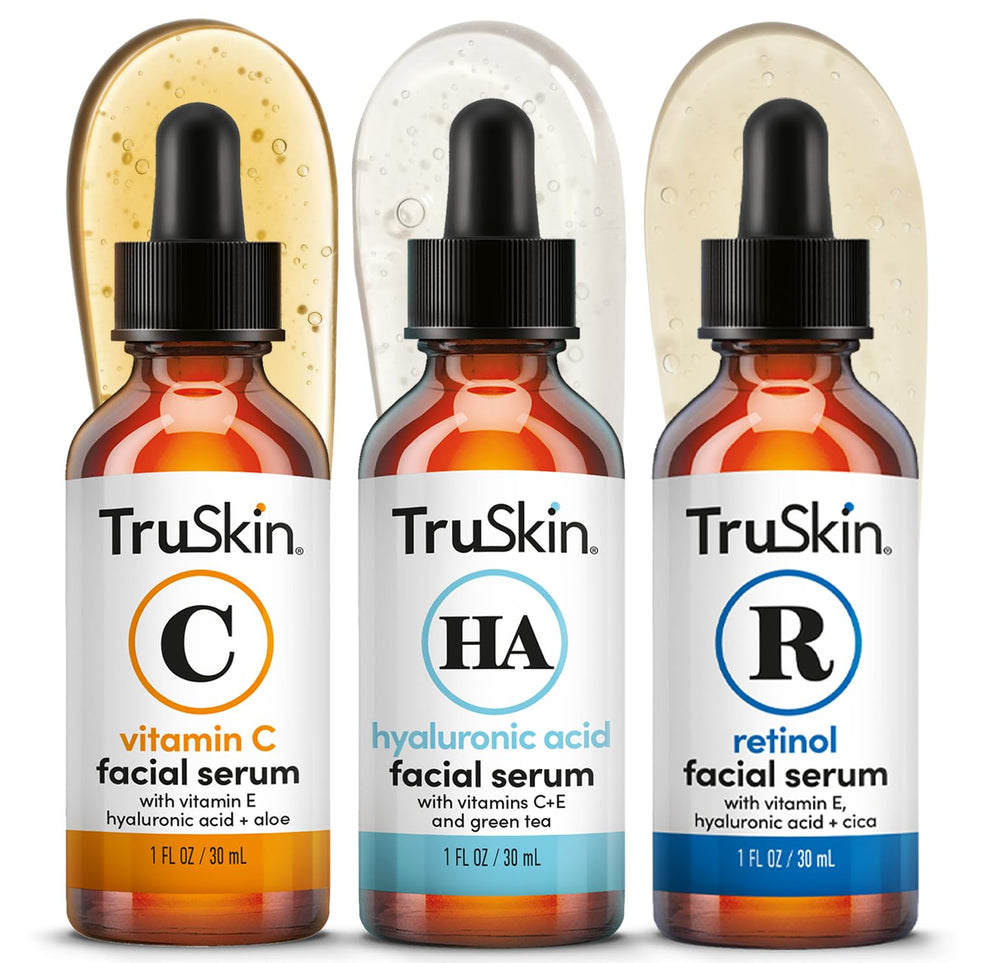 TruSkin Vitamin C serum bottle pour showing brightening daily use