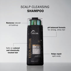 TRUSS Equilibrium scalp cleanse foam demonstrates deep cleansing with gentle hydration.
