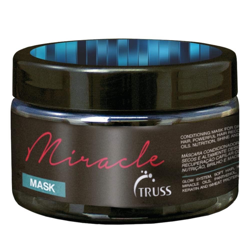 TRUSS Miracle Hair Mask packaging closeup highlights premium branding and targeted hydration