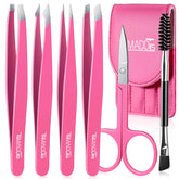 TsMADDTs 6-piece eyebrow tweezers set for travel grooming.