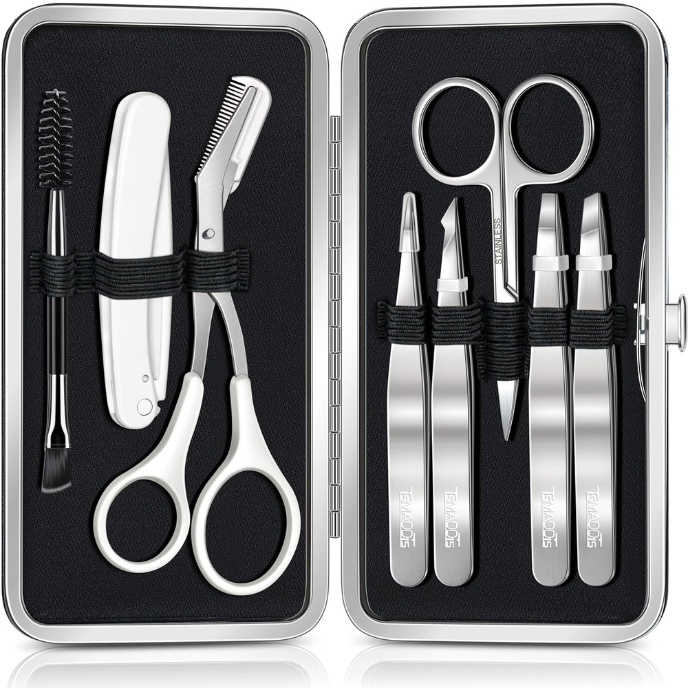 TsMADDTs 8-in-1 eyebrow kit in a portable case for organized grooming and travel