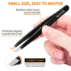 TsMADDTs angled tweezer provides control for fine hairs and edges.