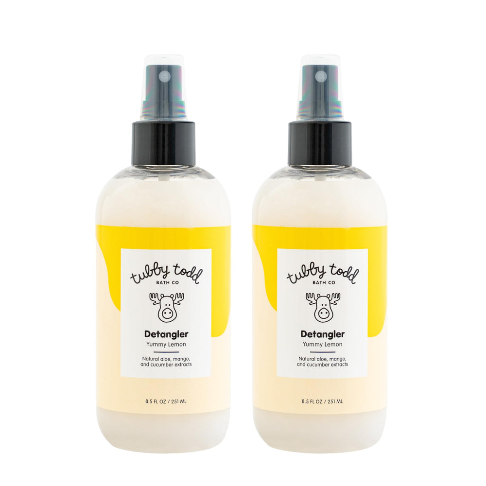 Tubby Todd Hair Detangler Spray bottle shown for easy detangling in kids’ hair