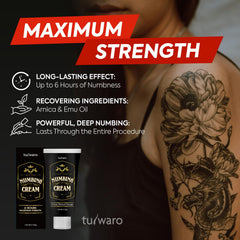 Tuiwaro Numbing Cream with emu oil showing smooth absorption during skincare.