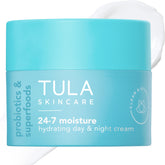 TULA 24-7 Hydrating Day & Night Cream jar delivers all-day moisture for balanced skin.