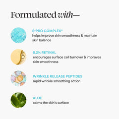 TULA A+ Renewal ingredients graphic featuring aloe, ceramides, and hyaluronic acid.