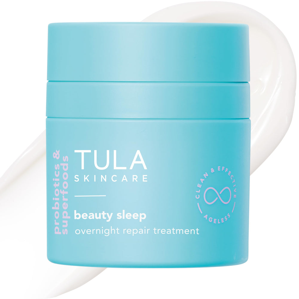 TULA Beauty Sleep Overnight Repair bottle for nighttime nourishment.