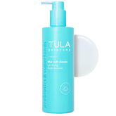 TULA Cult Classic Purifying Cleanser bottle close-up shows gentle pore cleansing.
