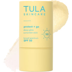 TULA Protect + Glow sunscreen stick glides on for mess-free protection.