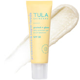TULA Protect + Glow sunscreen bottle showing lightweight daily protection