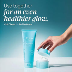 TULA Purifying Face Cleanser foam texture close-up showing gentle foaming action for pores