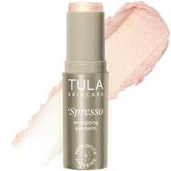 TULA Spresso Energizing Eye Balm gold glow tube ready for use, providing instant brightness
