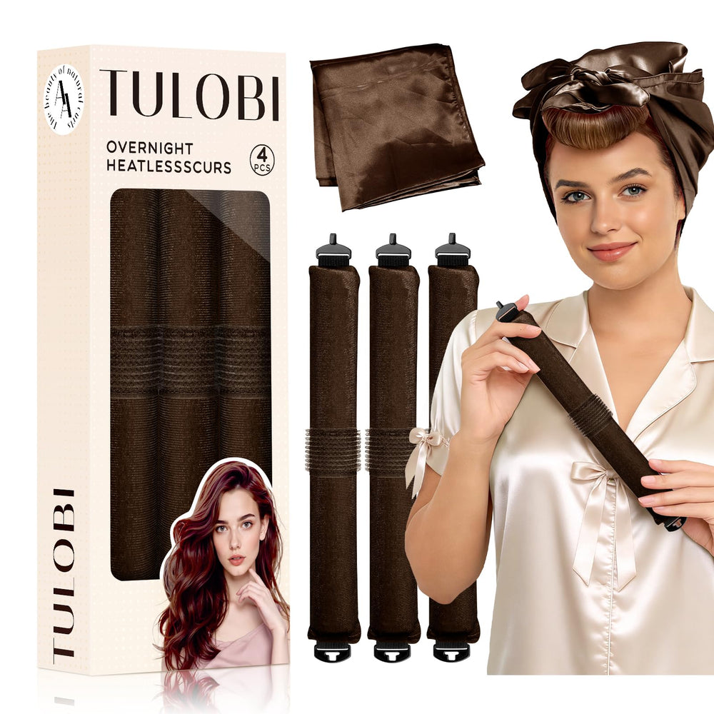 TULOBI 3-pcs heatless curls overnight set with velvet rods minimizes heat exposure.