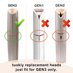 Tuokiy Gen 3 replacement head close-up blades contour facial curves for comfortable use.