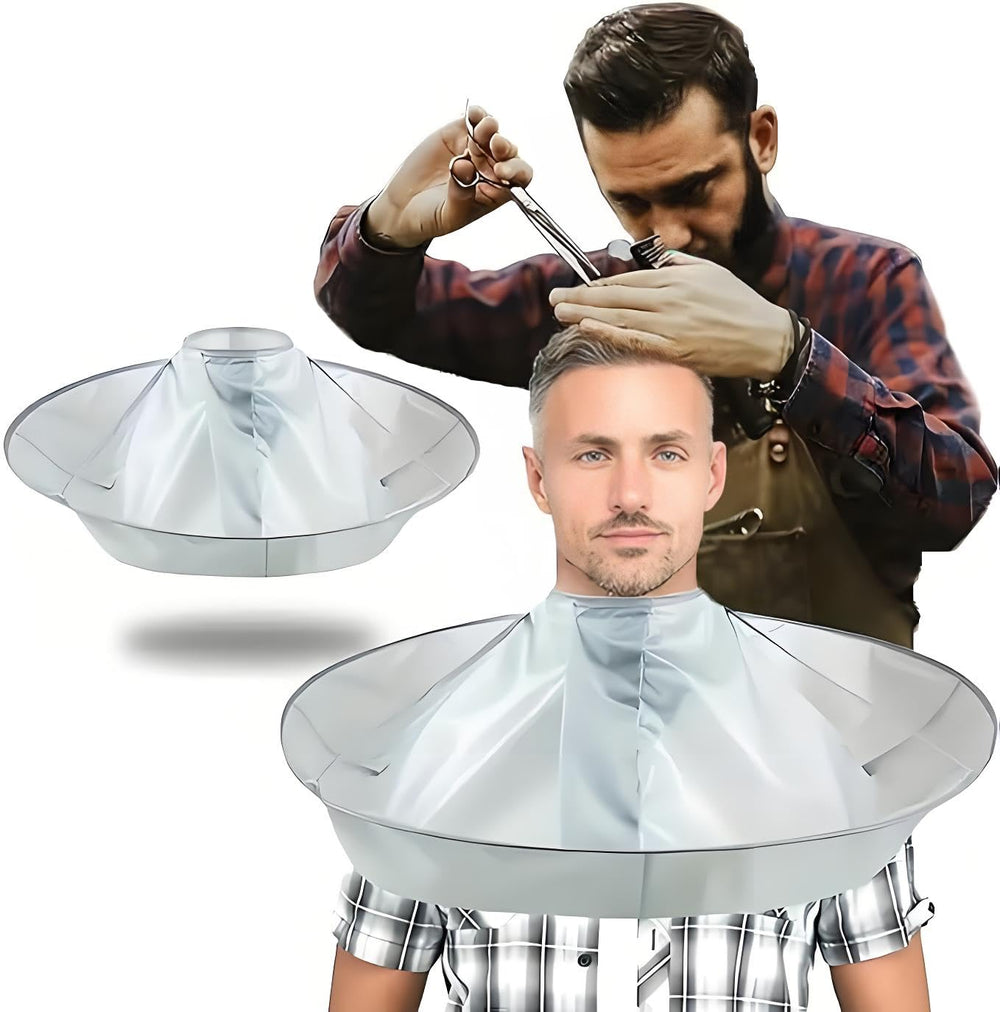TUEQE waterproof haircut cape umbrella captures hair for tidy trims in salon or home.