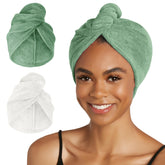Turibe Twist dos-pack toalla microfibra para cabello, absorcion rapida y suave uso diario