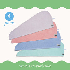 Turbie Twist microfiber hair towel in blue close-up, lightweight wrap with secure twist-loop.