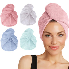 Turbie Twist microfiber hair towel in pink close-up, plush and absorbent for quick drying.