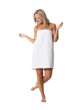 Turkish Linen Waffle Wrap white front view highlights lightweight, quick-drying comfort.