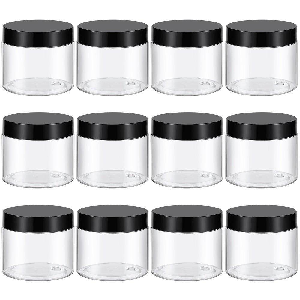 TUZAZO 6oz clear jar with black lid for compact storage and easy identification.