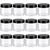 TUZAZO 6oz clear jar with black lid for compact storage and easy identification.