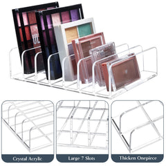 TUZAZO acrylic cosmetics display for palettes highlighting shatter-resistant construction.