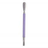 Tweezerman Dual Sided Pushy with purple handle for precise cuticle work.