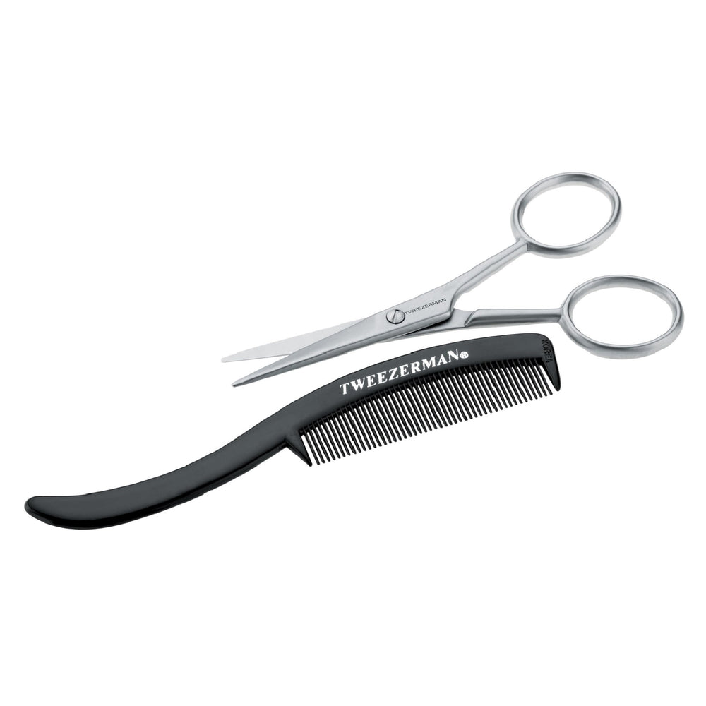 Tweezerman G.E.A.R. moustache scissors blade close-up for precise trimming