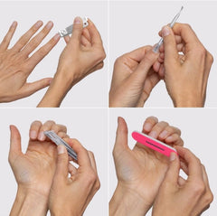 Tweezerman Mini Neon Nail Rescue Kit cuticle-pushy gently pushes back cuticles.