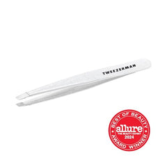 Tweezerman Moon Dust Slant Tweezer 25-degree angle reaches brow bone precisely.