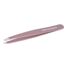 Tweezerman Purple Wisteria Slant Tweezer closeup tip for precise brow hair removal.