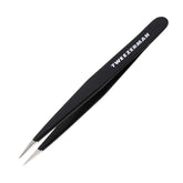 Tweezerman stainless steel point tweezer in assorted colors provides precise control for fine hairs.
