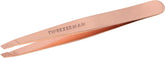 Tweezerman rose gold slant tweezer close-up of precise tips for brow shaping