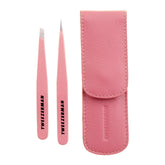 Tweezerman Tea Rose Petite Tweezer closeup shows precisely aligned tips for brow shaping.