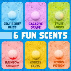 Poke Monster fizzing in tub creates bright colors and lasting bubbles.