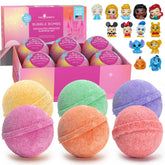 Two Sisters princess bath bombs 6-pack gift-ready, create color and fizz during bath.