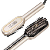 TYMO hair straightener brush front view with dense bristles for faster, smoother styling.
