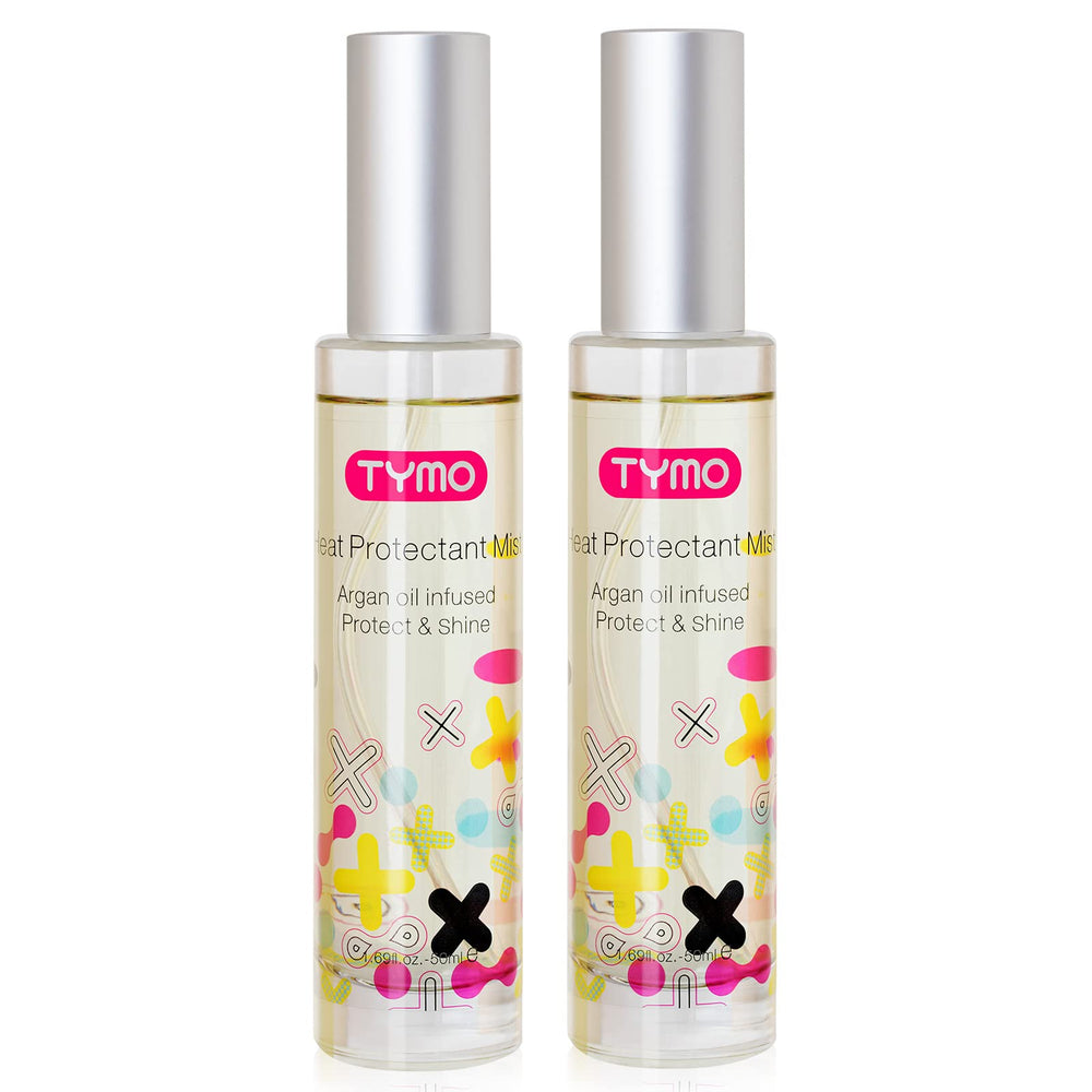 TYMO heat protectant argan oil bottle for heat styling protection up to 450°F.