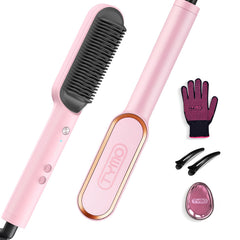 TYMO Ring hair straightener brush in pink for quick smoothing.
