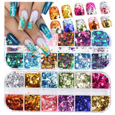 UARUOGP chameleon holographic sequins in two boxes for dazzling gradient nails.