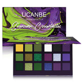 UCANBE Green Purple Goth Eyeshadow Palette hero—vivid dual-tone palette for bold Halloween and cosplay looks.