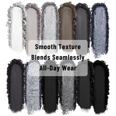 UCANBE Smokey Eyeshadow Palette swatches displaying 12 high-pigment shades.
