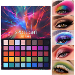 UCANBE Spotlight paleta 40 colores, sombras mate y brillos para estilos versátiles.