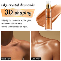 UCANBEMAKEUP Body Shimmer Oil pearlescent glitter adds subtle sparkle to skin.