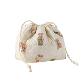 uekeboag cotton quilted drawstring makeup bag with white bear, portable and roomy for cosmetics