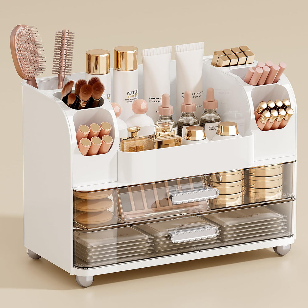 UFORU makeup organizer with two drawers keeps cosmetics neatly stored and easy to access