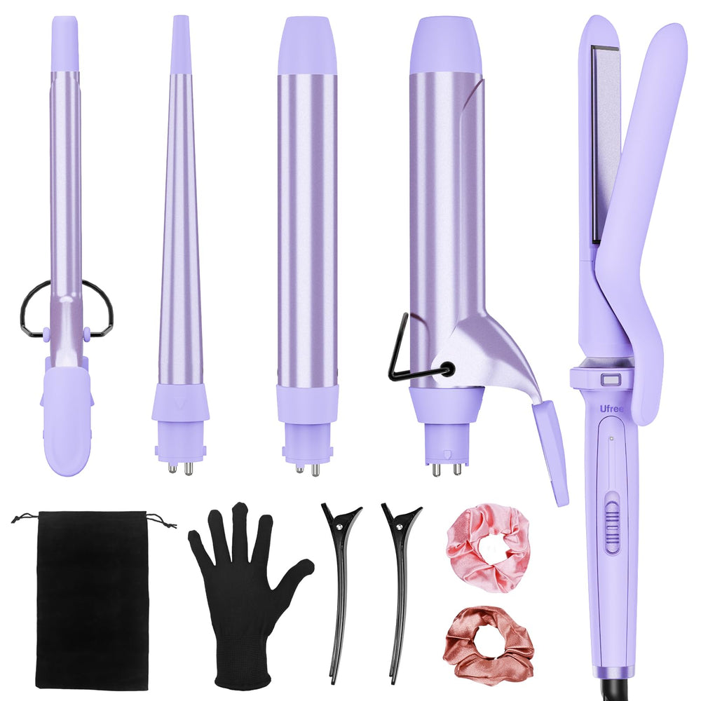 Ufree 5in1 curling iron with tapered 0.35-0.71 inch barrel for versatile curls