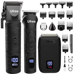 Ufree beard trimmer close-up blades for precise edge trimming and smooth skin.